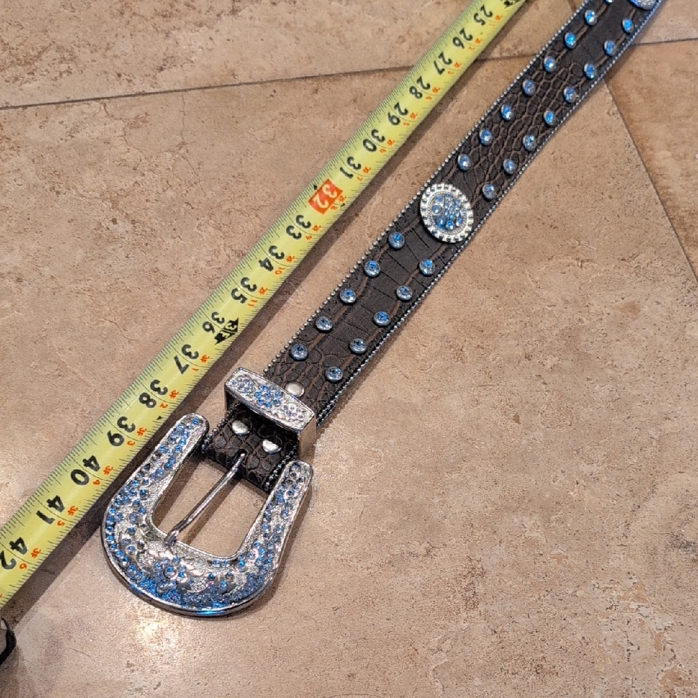 Studded Leather Western Belt with Silver Buckle